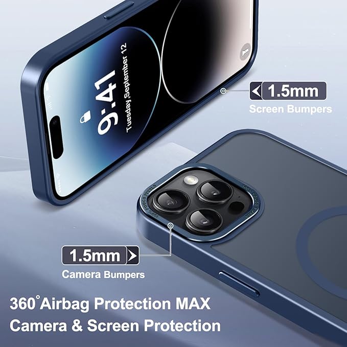 Newfuture Designed for iPhone 14 Pro Max Case with Magnetic [13 FT Military Drop Protection] [Compatible with Magsafe] Slim Translucent Matte Shockproof with Anti-Fingerprint Phone Case, Navy Blue
