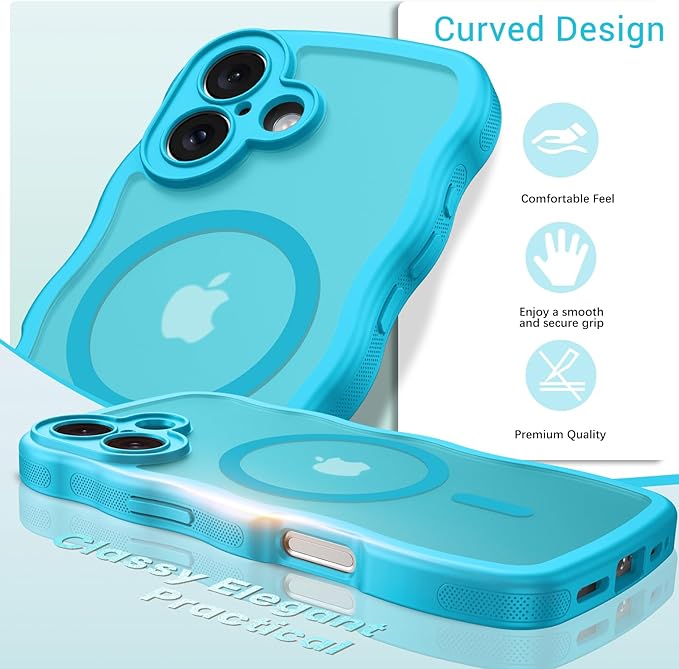 BENTOBEN Magnetic for iPhone 17 Case, Cute Wavy Full Camera Protection [Compatible with MagSafe] Translucent Matte Anti-Slip Bumper Women Girls Boys Protective Cover for 17 6.3", Lake Blue