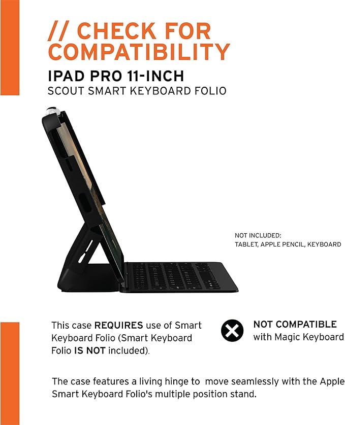 UAG Designed for iPad Pro 11" (4th Gen 2022, 3rd Gen 2021) Case Scout (Requires use of Smart Keyboard) Protective Cover with Apple Pencil Holder, Black by URBAN ARMOR GEAR
