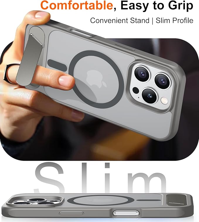 Magnetic Compatible with iPhone 16 Pro Case, [Built-in Invisible Kickstand][Compatible with MagSafe] [Military Grade Shockproof] Slim Translucent Matte Phone Case for iPhone 16 Pro 6.3"
