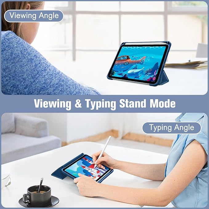 Fintie Hybrid Slim Case for iPad Mini 7 (A17 Pro, 7th Generation) 2024 / iPad Mini 6 (6th Gen) 8.3 Inch, [Built-in Pencil Holder] Shockproof Cover Clear Transparent Back Shell, Marine Blue