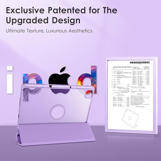 VIKESI Case for iPad Pro 12.9 6th/5th/4th/3rd Generation 2022/2021/2020/2018,TPU Shockproof Frame,Built-in Pencil Holder,Auto Sleep/Wake - Purple Marble