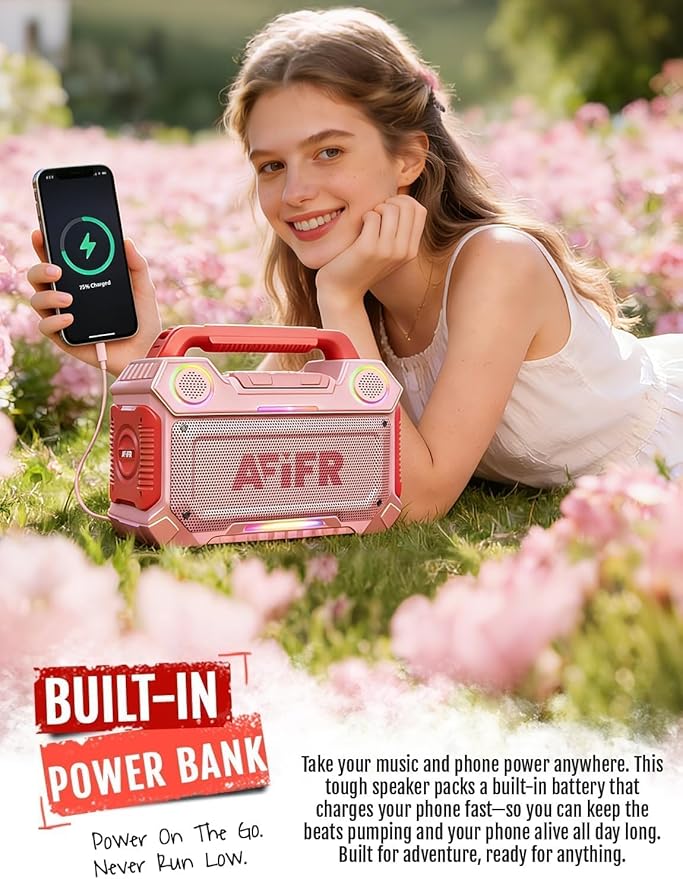 Outdoor Bluetooth Speaker, 160W Loud Bass! Rugged, IP67 Waterproof, 24H Playtime with Lights, Wireless TWS Pairing Portable Speakers for Party, Outsides, Travel, Beach, Garage (Rose Blaze)