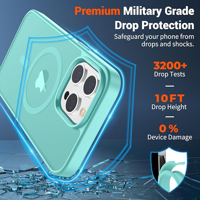 SUPFINE Magnetic for iPhone 12 Pro Max Case (Compatible with MagSafe) (Military Grade Drop Protection) Translucent Matte Shockproof with Anti-Fingerprint Phone Case,Blue Green