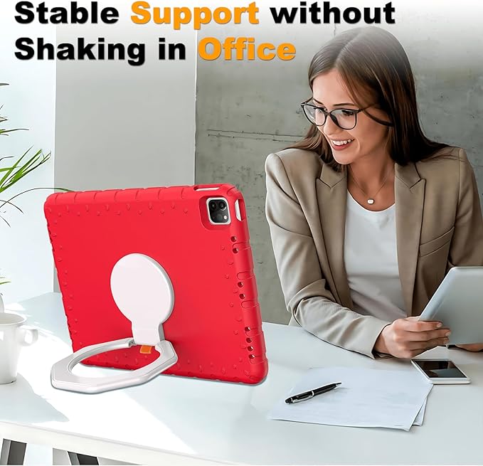 for iPad Pro 12.9 Case 6th/5th/4th/3rd Generation with 360° Rotating Stand & Pencil Holder, Heavy Duty Cute Cover for iPad Pro 12.9 inch 2022/2021/2020/2018, Red