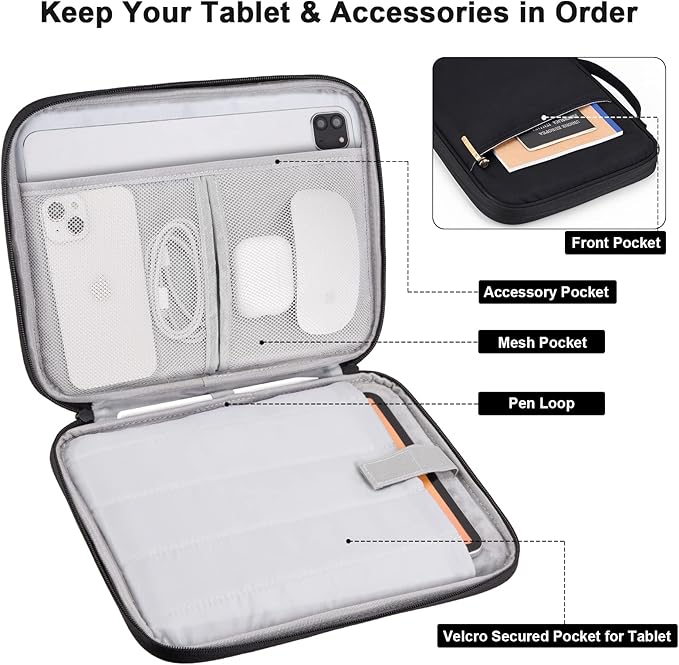 9-11 Inch iPad Carrying Case, Padded Travel Tablet Sleeve Bag for iPad Pro 11-in (M4), iPad 10.9 (10th Gen), iPad Air 11-in (M2), Galaxy Tab S9/S8, Kindle Scrible 11" 2025(Black-11)