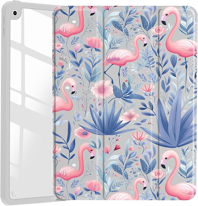 JOYLAND Elegant Flamingo Case for iPad Air 13-inch (M3) 2025/ (M2) 2024, Clear Acrylic Hard Back Grey Case with Pencil Holder Trifold Stand Tablet Cover for Girls Women