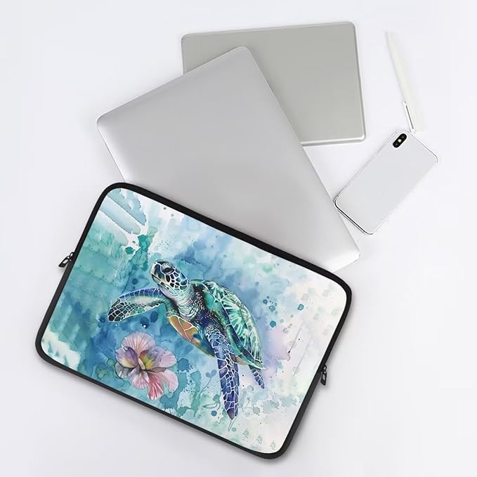 Flower Sea Turtle Laptop Protective Sleeve for Women Men Computer Sleeve 12 inch Tie Dye Laptop Case Bag Portable Computer Carrying Case Suitable GITS for Teens Tablet Bags Hippie