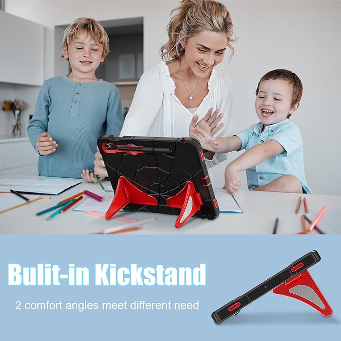 AKABEILA Compatible with Samsung Galaxy Tab S10 FE 2025/Tab S10 Lite 2025 Tablet Case，Lightweight Shockproof Rugged Protective Cover with Kickstand for Kids Children Boys Babies Black Red