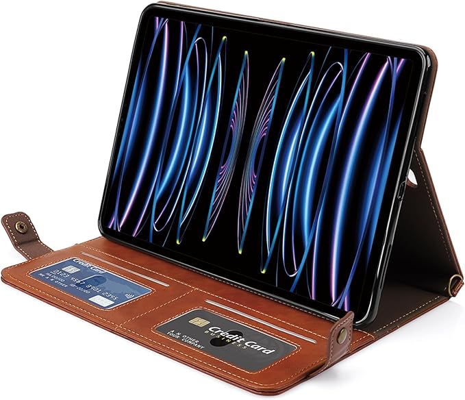 Handbag Case for iPad Pro 11" 2018-2022 / Air 11" 2025 2024 10.9" - Techcircle Folio Stand iPad Crossbody Wallet Case with Pencil Holder, Hand Strap+Shoulder Strap Protective Cover, Coffee