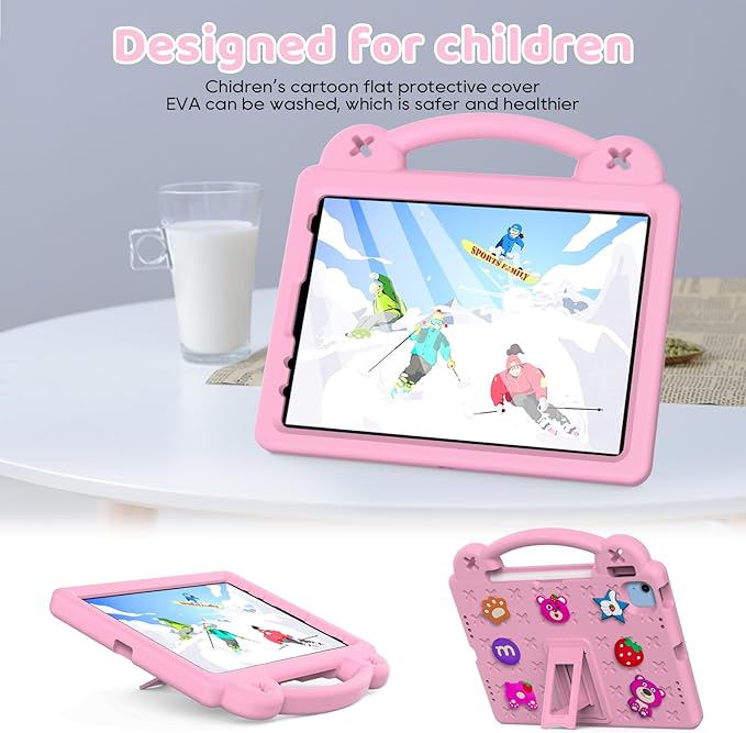 for iPad A16 11th 10th Generation Case 2025 2022 for Kids Boys, with Shoulder Strap Cute DIY Figures Kids Friendly Shockproof Handle Stand Protective Case Cover for Apple iPad 11th 10th Gen,Pink