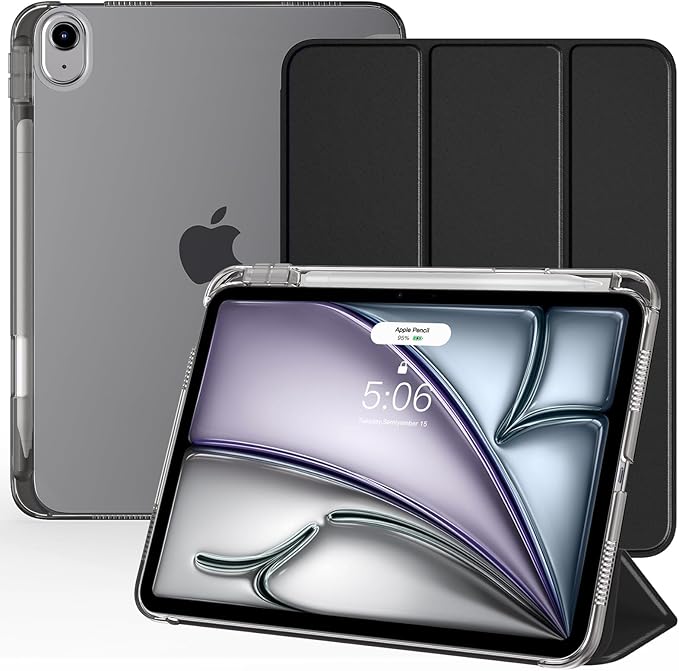 TiMOVO Case for iPad Air 11 Inch M4 2026/M3 2025/M2 2024, iPad Air 5th Generation 2022/4th Gen 2020 10.9 Inch with Pencil Holder, Stand Cover with Translucent Back, Auto Wake/Sleep, Black