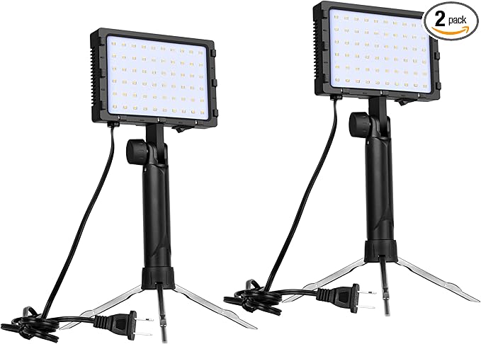 EMART 60 LED Continuous Portable Photography Lighting Kit for Table Top Photo Camera Video Recording Studio Light Lamp with Adjustable Tripod Stand & Color Filters - 2 Packs