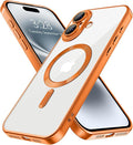 Hython Magnetic Clear for iPhone 16 Plus Case with Camera Lens Protector [Compatible with MagSafe] Luxury Plating Edge Slim Soft TPU Cover Protective Phone Case for iPhone 16 Plus 6.7", Matte Orange