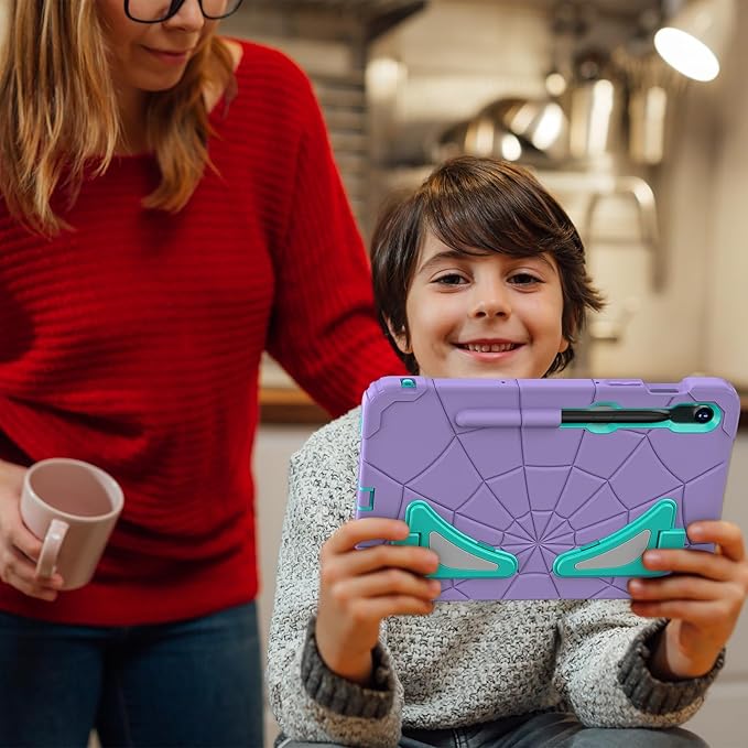 AKABEILA Compatible with Samsung Galaxy Tab S7/S8/S9/S9 FE 11 inch(2023) Tablet Case，Lightweight Shockproof Rugged Protective Cover with Kickstand for Kids Children Boys Babies Purple Mint Green