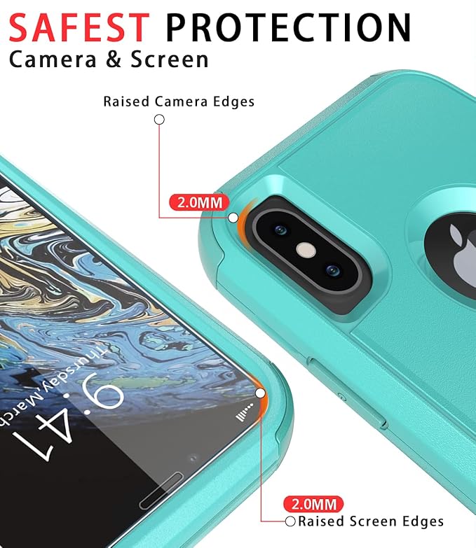 Diverbox for iPhone X Case/iPhone Xs Case [Shockproof] [Dropproof] [Tempered Glass Screen Protector ] Heavy Duty Protection Phone Case Cover for Apple iPhone X/XS (Teal)