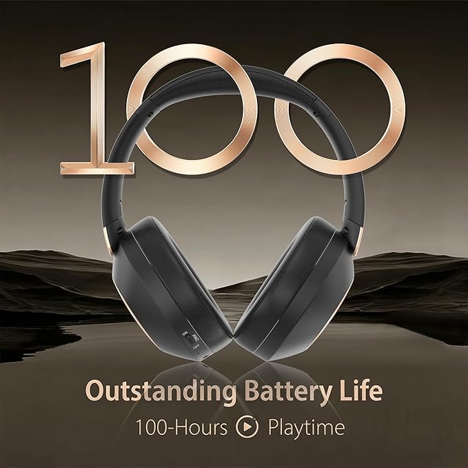 Active Noise Cancelling Headphones, 100H Playtime Headphones Wireless Bluetooth, Bluetooth Headphone with Mic, Over Ear Wireless Headphone with Deep Bass,Fast Charging for Travel