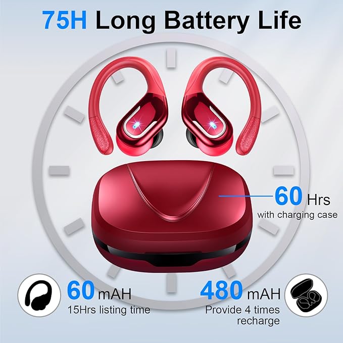 Wireless Earbuds Sport, Bluetooth 5.4 Headphones 2025 Bluetooth Earbuds with 75Hrs Stereo, 4 ENC Mic, Over-Ear Buds with Earhooks Noise Canceling Earphones , IP7 Waterproof Headset for Workout/Running