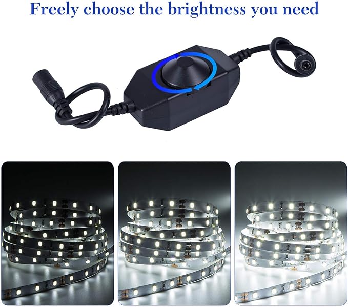 White LED Strip Lights, Waterproof cuttable 300 SMD 2835 LED Tape, 6000K 12V Flexible Ribbon, Kitchen Cabinet Lighting, Outdoor/Indoor (White(16.4ft))