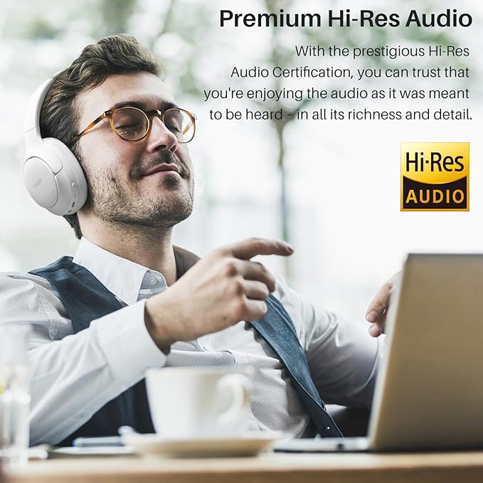 TOZO HT2 Hybrid Active Noise Cancelling Headphones, Wireless Over Ear Bluetooth Headset, 60H Playtime, Hi-Res Audio Custom EQ via App Deep Bass Comfort Fit Ear Cups, for Home Office Travel