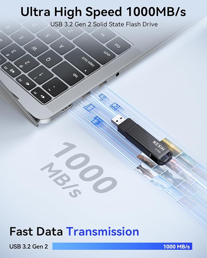 KEXIN 512GB USB C Flash Drive up to 1000MB/s Dual Thumb Drive 512G with Type-C and USB-A Connectors USB 3.2 Gen 2 USB Drive Swivel Memory Stick for iPhone 15/16/17, Smartphone, Tablet, Laptop