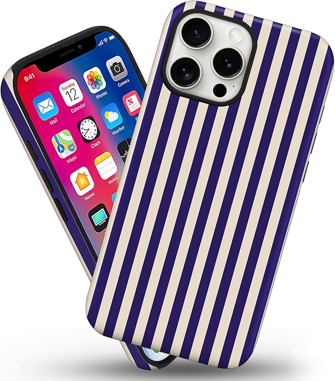 Magnetic for iPhone 14 Pro Max Case Cute Stripes Phone Case, Shockproof Slim TPU and Hard PC Protective Phone Cover Compatible with MagSafe Designed for Women Girls, Deep Purple
