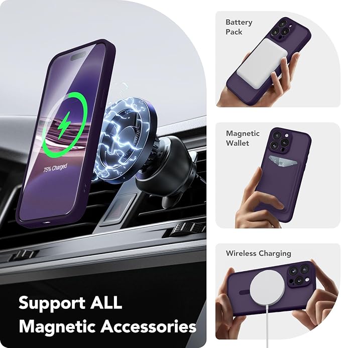 CAPRARO Magnetic for iPhone 13 Pro Case, [Compatible with MagSafe] [Full Camera Protection] Shockproof Protective Slim Translucent Matte Phone Case for iPhone 13 Pro 6.1'', Deep Purple