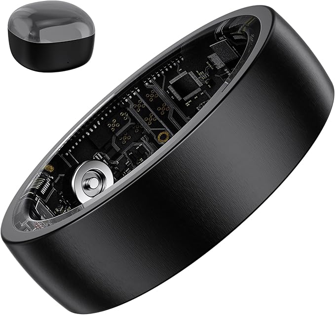 Smart Ring for Men Women, Fitness Ring with Sleep Tracker, IP68 Waterproof with Heart Rate, SpO2, Health Activity Trackers, Step Counting,Calorie Pedometer(Black 9)