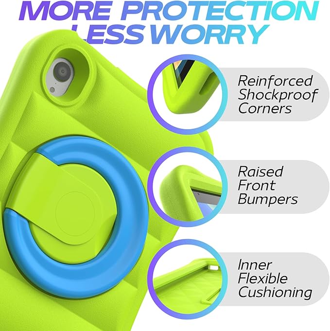 Kids Case for iPad mini 7 (A17 Pro) 2024 / Mini 6th Gen 2021 8.3 inch – Lightweight Flexible Shockproof Rotating Stand Handle Rugged Cover for iPad mini 7th 6 Generation Girls Boys, Green