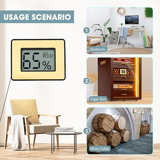 Digital Hygrometer Thermometer for Humidors & Home Use - High Accuracy Temperature Humidity Monitor for Greenhouse, Office, Home and Humidor. Fahrenheit(℉)/ Celsius(℃) Switch