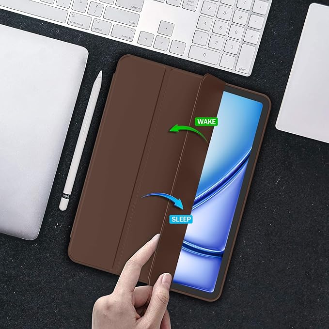 iMieet iPad Air 11 Inch Case M4/M3/M2(2026/2025/2024), iPad Air 5th/4th Generation Case 2022/2020 10.9 Inch with Pencil Holder,Trifold Stand Smart Case with Soft TPU Back(Chocolate)