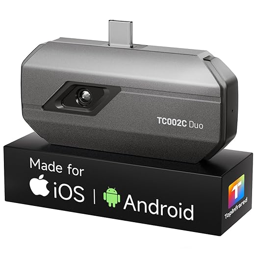 TOPDON TC002C Duo Thermal Camera, Compatible with Any USB-C iPhone, iPad & Android Device, 512 x 384 Super Resolution, 256 x 192 IR Resolution Thermal Imager, -4°F~1022°F Temp Range -Grey