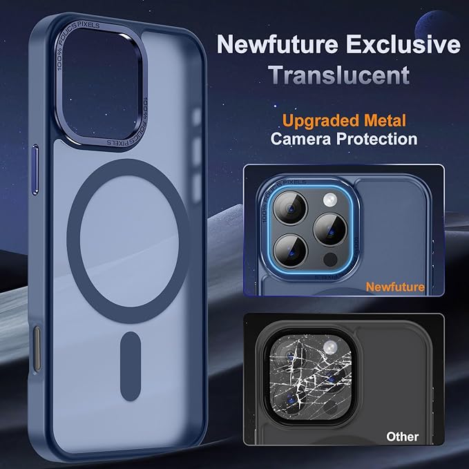 Newfuture Designed for iPhone 16 Pro Case with Magnetic [13 FT Military Drop Protection] [Compatible with Magsafe] Slim Translucent Matte Shockproof with Anti-Fingerprint Phone Case,Navy Blue
