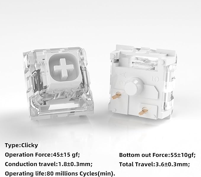 Kailh Box White Mechanical Keyboard Switches,3-Pin 45gf Clicky/Speed Typing/Gaming/Waterproof Switches(Kailh Box White,10Pcs)