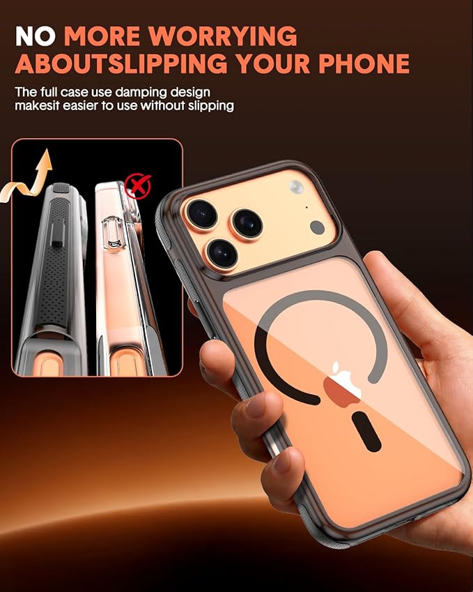 3-in-1 for iPhone 17 Pro Max Case with Screen Protector & Camera Cover, N52 Magnetic Phone Case Compatible with MagSafe, Non-Slip Matte Smoky Black Bumper with Clear Back, Anti-Scratch Protective Kit