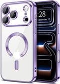 Hython Magnetic Clear for iPhone 17 Pro Case with Camera Lens Protector [Compatible with MagSafe] Luxury Plating Edge Slim Soft TPU Cover Protective Phone Case for iPhone 17 Pro 6.3", Light Purple