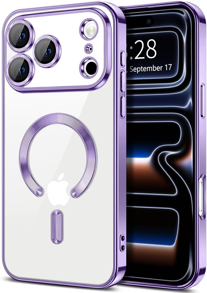 Hython Magnetic Clear for iPhone 17 Pro Case with Camera Lens Protector [Compatible with MagSafe] Luxury Plating Edge Slim Soft TPU Cover Protective Phone Case for iPhone 17 Pro 6.3", Light Purple