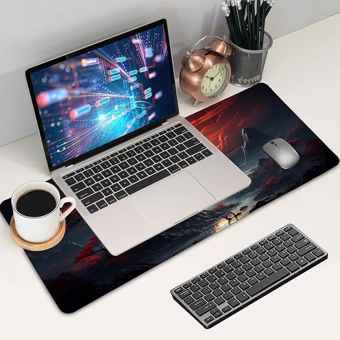Japanese Dark Canyon Mouse Pad, Large Japanese Desk Mat, XXL Anime Gaming Keyboard Mat, Non-Slip Rubber Base & Stitched Edges, Big Extended Desk Protector for Home Office, 31.5”x15.7”