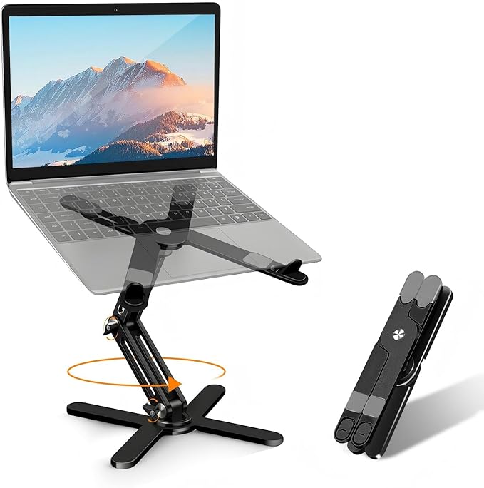 Moallia Laptop Stand with 360 Rotating Base, Computer Notebook Laptop Riser Metal Holder for Desk Collaborative Work, Fully Foldable for Easy Storage, Fits All MacBook, Laptops up to 16 inches, Black