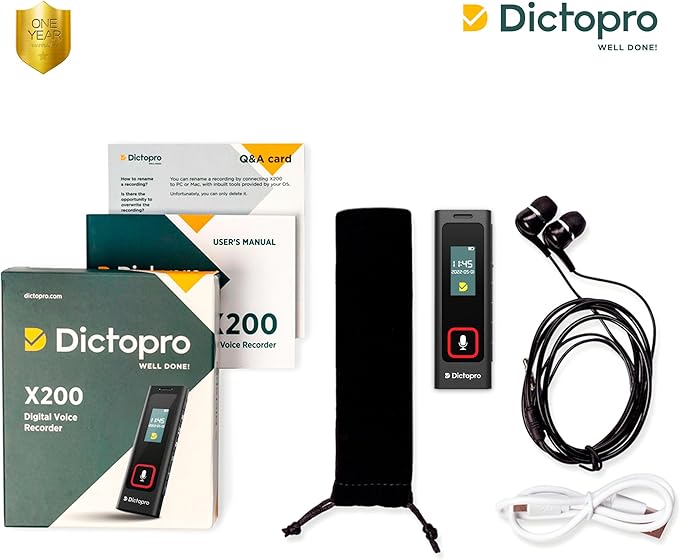 X200 - Voice Activated Digital Recorder, 32GB Memory, 582H Recording Time, Noise Reduction Dictophone, Portable Audio Recording with Sensitive Mics for Lectures, Meetings, Interviews