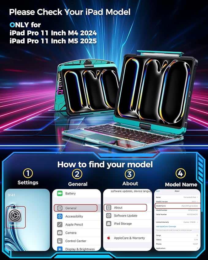 SIBEITU Keyboard Case for iPad Pro 11 Inch M5 2025 / M4 2024, Clear Wireless Keyboard iPad Pro 11inch Cover with Multi-Touch Trackpad, 7-Color Backlight & 3-Brightness, Visible PCB Tech Design, Blue