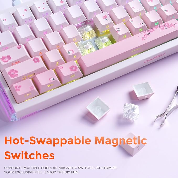 DAREU COOL68 60% Sakura Pink Wired Gaming Keyboard, Rapid Trigger Magnetic Switch Keyboard with 8000Hz Polling Rate, Adjustable Actuation, 0.1ms Latency, SOCD, Gasket Mount, Hot swappable, RGB Light