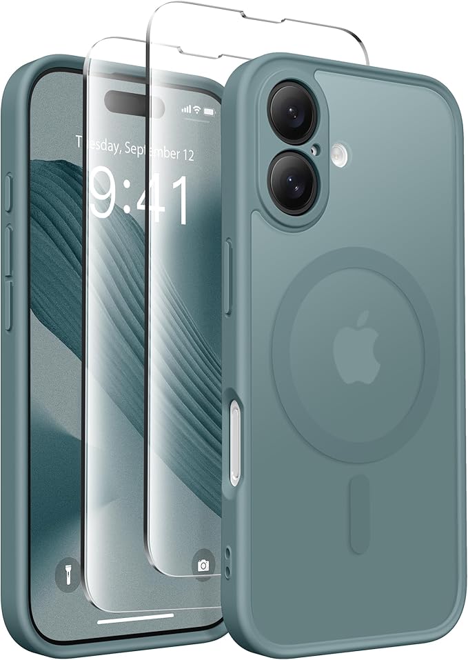 CAPRARO Magnetic Compatible with iPhone 16 Case, Upgraded [Full Camera Protection] [Compatible with MagSafe] Protective Translucent Matte Women Girl Phone Case Cover, Feiquan Green