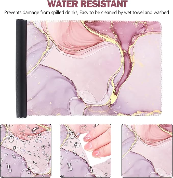 AIMSA Extended Gaming Mouse Pad, XL Large Keyboard Mouse Mat Desk Pad with Stitched Edges, Durable Non-Slip Base Mousepad for Home Office Work, 35x15.7inch, Pink Purple Marble