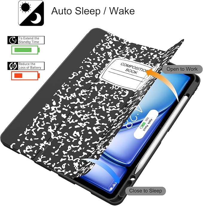 Soke Case for iPad Air 13 Inch (M4/M3/M2,2026-2024), iPad Pro 12.9" 6th/5th Generation with Pencil Holder(2021 2022 Release)-[Apple Pencil Charging + Auto Wake/Sleep] Soft Back Cover, Book Black