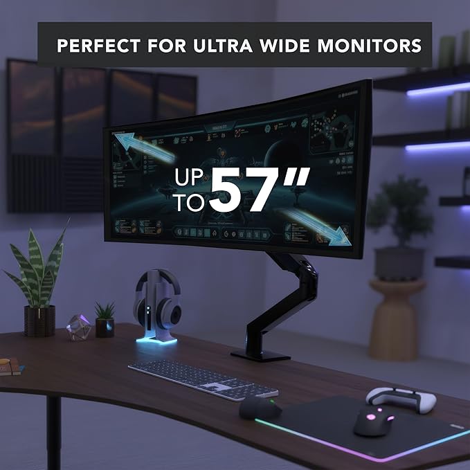 Mount-It! Heavy Duty Monitor Arm for 49”, 57" & Ultrawide Monitors, Full Motion Gas Spring | Holds 55 lbs | Tilt, Swivel & Rotate | VESA 75 & 100 | Clamp & Grommet Base | Fits Samsung Odyssey G9