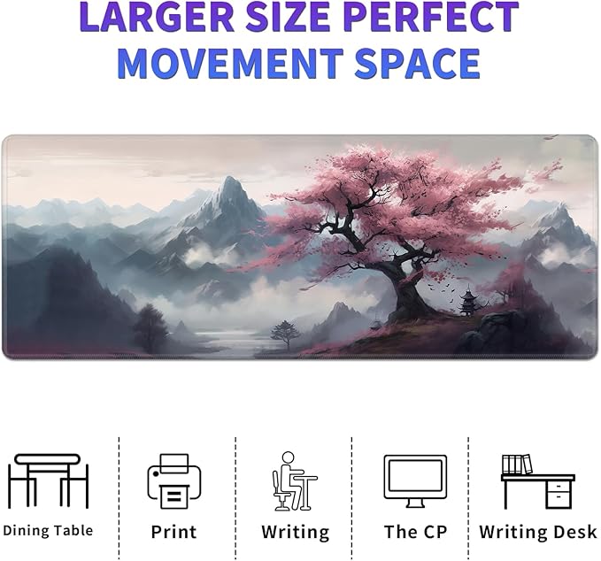 Large Mouse Pad, Desk Mat, XL Gaming Keyboard Mat, Non-Slip Rubber Base, Full Extended Mousepad for Gaming Office Home, 31.5 X 11.8 Inch, Sakura Tree