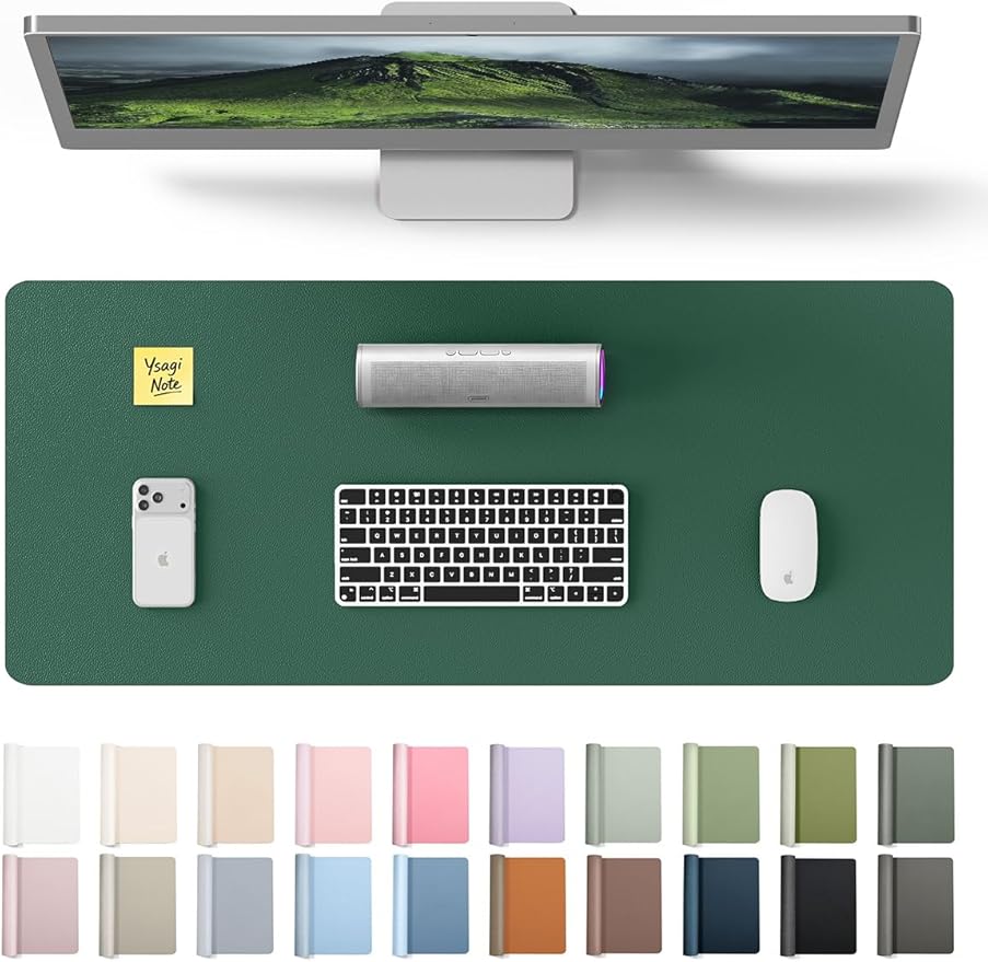 YSAGi Leather Desk Pad Protector, Office Desk Mat, Large Mouse Pad, Non-Slip PU Leather Desk Blotter, Laptop Desk Pad, Waterproof Desk Writing Pad for Office and Home (Seafoam Green, 23.6" x 13.8")