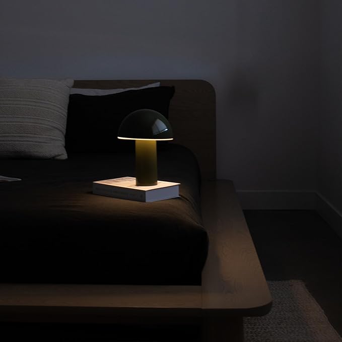 Brightech Celia Table Lamp – 10" Touch-Controlled Mushroom Desk Lamp, Cordless & Dimmable LED, Portable Bedside Night Light, Sustainable Mood Light, Recycled Modern Patio Lamp for Home Décor – Green