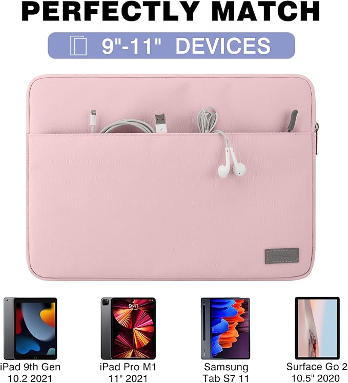 MoKo 9-11 Inch Tablet Sleeve Bag Carrying Case Fits New 11 inch iPad Air M3, iPad A16 2025, iPad Pro 11 M4/Air M2, iPad Air 5/4/3th, iPad 10/9/8/7th, Pink